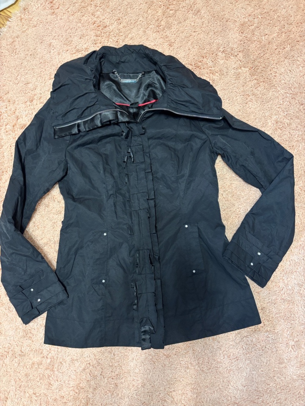 WHBM black metallic Ruffles and Rhinestones Jacket Womens Small